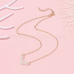Shell Pearl Heart Pendtant Necklace with Brass Chains&nbsp;NJEW-TA00089
