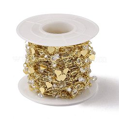 Brass Rectangle & Cubic Zirconia Flat Round Link Chains&nbsp;CHC-P010-02G