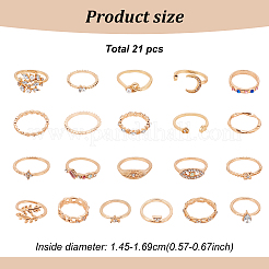21Pcs 21 Styles Rectangle & Horse Eye & Teardrop & Leaf & Moon & Star & Heart Alloy Finger Rings&nbsp;RJEW-AN0001-15