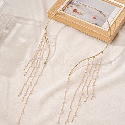 Alloy & Plastic Imitation Pearl Round Beaded Long Tassel Cuff Choker Necklaces for Women&nbsp;FS-WGD3D1C-01