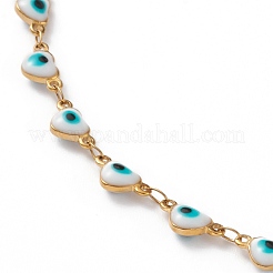 Heart Evil Eye 304 Stainless Steel Enamel Link Chains Bracelets & Necklaces Jewelry Sets&nbsp;SJEW-JS01153