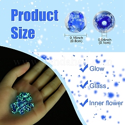 20個の手作り蓄光ランプワークビーズ  暗闇で光る  ラウンド  ブルー  8mm  穴：1mm  20個/セット。&nbsp;LAMP-YW0001-21