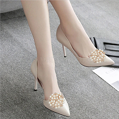 1 Pair Flower ABS Imitation Pearl Detachable Alloy Shoe Buckle Clips&nbsp;DIY-WR0004-08A