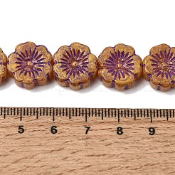 塗装ガラスビーズ連売り  ゴールドライン入り  花  ミックスカラー  14~15x5.5~6mm  穴：1.1mm  約25個/連  13.78''（35センチメートル）&nbsp;GLAA-Z021-15