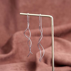 Anti-Tarnish Rhodium Plated 925 Sterling Silver Linear Wave Charms Ear Thread&nbsp;JE1036A