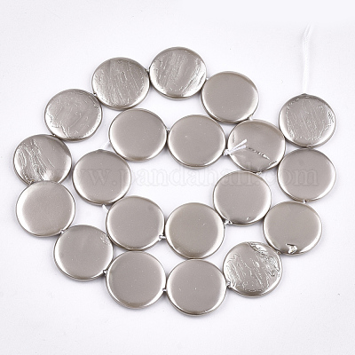 シェルパールビーズ連売り  スプレー塗装  フラットラウンド  銀  20x3mm  穴：1mm  約20個/連  15.9インチ&nbsp;SSHEL-T007-22B-1