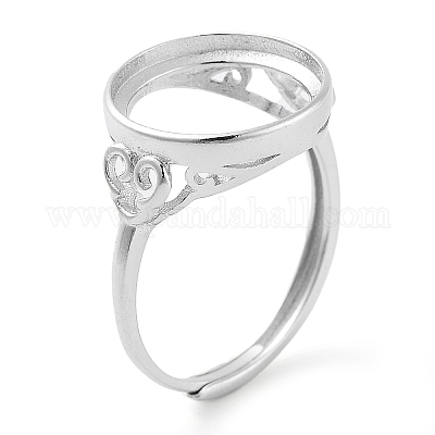 Flat Round Adjustable 925 Sterling Silver Ring Components&nbsp;STER-G042-07P-1