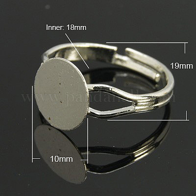 真鍮製リングパーツ  パッドリングパーツ  調整可能  プラチナカラー  18mm内径  トレイ：10mm&nbsp;KK-C3044-10mm-N-1
