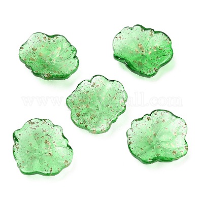 ガラスビーズ  蓮の花びら  淡緑色  24.5x24x6.5mm  穴：1.2mm&nbsp;GLAA-Q095-01D-1
