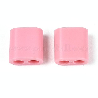 ABSプラスチックビーズ  正方形  2穴  5~6mmコードに適合  ピンク  15x15x8.5mm  穴：4.8mm&nbsp;OACR-N156-07D-1