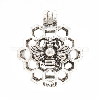合金ロケットペンダント  ディフューザーロケット  中空  ハチミツとハチミツ  アンティークシルバー  26x22x13mm  穴：4x3mm  インナー対策：18mm&nbsp;X-PALLOY-S062-55AS-1