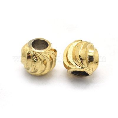 真鍮製筋入りビーズ  ラウンド  18KGP本金メッキ  4mm  穴：1.6mm&nbsp;KK-L184-73G-1