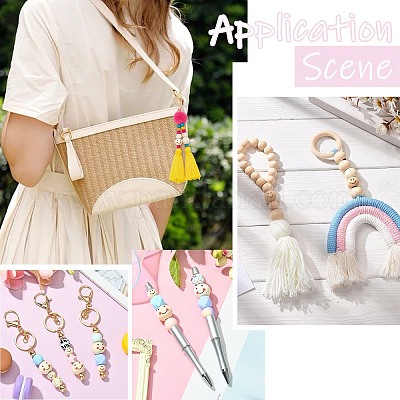 Natural Wood Beads, Large Hole Beads, Round with Smile Face, PapayaWhip,  Hole: