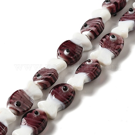 手作りランプワークビーズ連売り  魚  ブラウン  20~21x12~12.5x7.5~10.5mm  穴：1.2mm  約20個/連  16.26インチ（41.3cm）&nbsp;LAMP-G154-07G-1