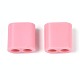 ABSプラスチックビーズ  正方形  2穴  5~6mmコードに適合  ピンク  15x15x8.5mm  穴：4.8mm&nbsp;OACR-N156-07D-1