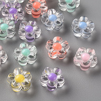 透明なアクリルビーズ  二層ビーズ  花  ミックスカラー  12x12.5x6mm  穴：2.5mm  約893個/500g&nbsp;TACR-S152-06A