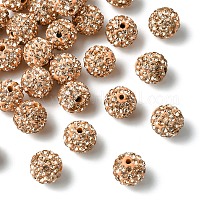 30個の舗装ディスコボールビーズ  樹脂粘土ラインストーンビーズ  ラウンド  ライトピーチ  pp13（1.9~2mm）  6列ラインストーン  10mm  穴：1.5mm&nbsp;RB-YW0001-14G