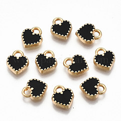 Alloy Enamel Charms, Cadmium Free & Lead Free, Heart, Light Gold, Black, 8.5x7.5x2mm, Hole: 1.6mm