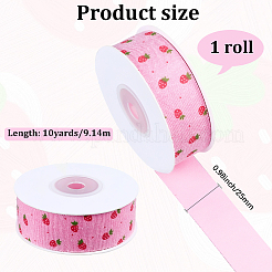 1 Roll Single Face Printed Strawberry/Flower Pattern Polyseter Ribbons&nbsp;DIY-CY0002-17B