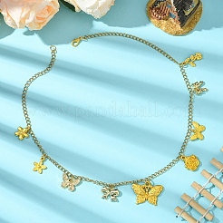 蝶結びの花 304 ステンレス ケーブル チェーン ネックレス  合金チャームネックレス  ゴールドカラー  16.34インチ（41.5cm）&nbsp;NJEW-FS00006