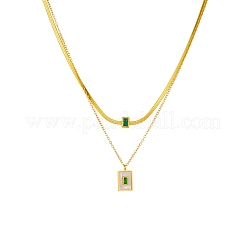 304 Stainless Steel Cable & Herringbone Chains Double Layer Necklace&nbsp;NJEW-C022-03G