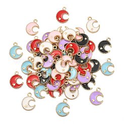 60本6色合金エナメルペンダント  月＆星  ライトゴールド  ミックスカラー  16x13x2mm  穴：1.8mm  10個/カラー&nbsp;ENAM-CJ0002-46