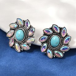Alloy Synthetic Turquoise Stud Earrings&nbsp;EJEW-U053-02AS