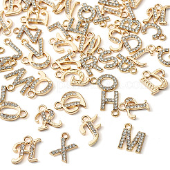 52スタイルの合金ラインストーンチャーム52個。  a～zの文字  ライトゴールド  12~16.5x3.5~14x2mm  穴：1.6~2mm&nbsp;FIND-TA0010-78