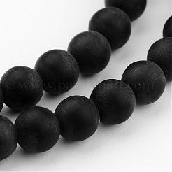 つや消しガラスビーズ連売り  ラウンド  ブラック  6mm  穴：1mm  約64~66個/連  37~38cm&nbsp;GLAA-G016-6mm-02