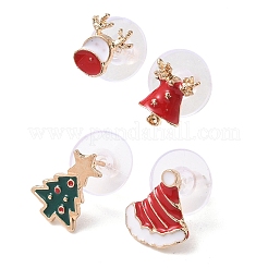 4Pcs Christmas Theme Alloy Enamel Stud Earrings&nbsp;EJEW-B068-02KCGG-04