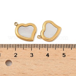 304ステンレススチールパヴェ天然シェルハートチャーム  イオンプレーティング（ip）  貝殻色  18KGP本金メッキ  12x14x2mm  穴：1.5mm&nbsp;STAS-P394-01G