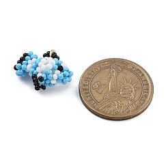 シードビーズ ビーズチャーム  丸カン付き  魚のペンダント  ライトスカイブルー  17x21x10mm  穴：3.5mm&nbsp;PALLOY-MZ00382-01