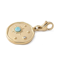 304 Stainless Steel Rhinestone Flat Round with Star Pendant Decoration&nbsp;STAS-S165-03B-G