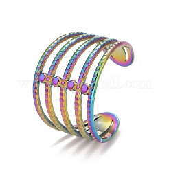 Rainbow Color Ion Plating(IP) 304 Stainless Steel Chunky Open Cuff Ring for Women&nbsp;RJEW-A005-35MC