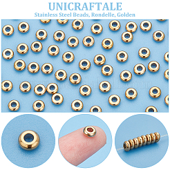 201ステンレススチールビーズ100個  ロンデル  ゴールドカラー  6x2.5mm  穴：2.5mm&nbsp;FIND-UN0003-82B