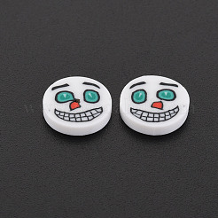 ハロウィーンの手作りポリマークレイカボション  ゴーストとフラットラウンド  ホワイト  9.5~10x1.5~2mm  約5500個/1000g&nbsp;CLAY-N006-110