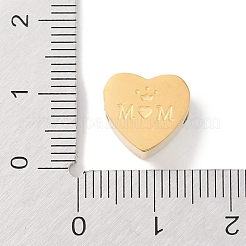 母の日 304 ステンレススチール ヨーロピアンビーズ  大穴ビーズ  ワード「mom」を刻まれるハート  ゴールドカラー  10.5x12x6mm  穴：4.5mm&nbsp;STAS-K286-04H-G