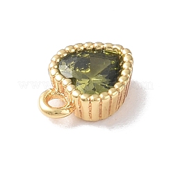 真鍮製チャーム  ガラスと  ハートチャーム  18KGP本金メッキ  黄緑  8x6x3mm  穴：1mm&nbsp;KK-I702-32B