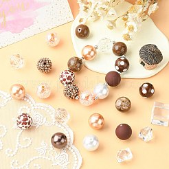 DIYキャンディカラーブレスレットネックレス作成キット  アクリルラウンドとメタルスペーサービーズを含む  末端チェーン  クラスプ  ワイヤー  ココナッツブラウン  ビーズ：19~20x17.5~20mm  穴：2.5~3mm  50個/セット&nbsp;MACR-CJC0001-12P-04