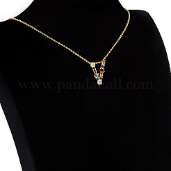 Golden Brass Micro Pave Cubic Zirconia Initial Pendants Necklaces&nbsp;NJEW-S069-JN002-V