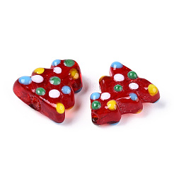 クリスマステーマの手作りランプワークの凹凸ビーズ  クリスマスツリー  クリムゾン  16~18x14.5~16x7.5~8.5mm  穴：1.8~2mm&nbsp;X-LAMP-G142-06A