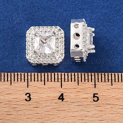 真鍮マイクロペーブクリアキュービックジルコニアビーズ  カドミウムフリー＆ニッケルフリー＆鉛フリー  正方形  銀  11.5x11.5x7mm  穴：1.8mm&nbsp;KK-S389-29S