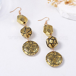 Alloy Flat Round and Nuggets Beads Dangle Earrings for Women&nbsp;WG4EBA5-01