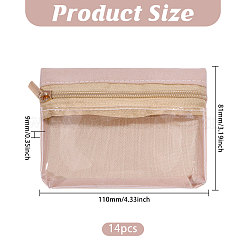 ベルベットのジュエリージッパーバッグ  PVC窓付きトイレタリーバッグ  長方形  ベージュ  8.1x11x0.9cm&nbsp;ABAG-WH0048-84