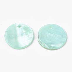 淡水シェルペンダント  染め  フラットラウンド  淡いターコイズ  16x1.5~2mm  穴：1.4mm&nbsp;X-SHEL-Q020-03E