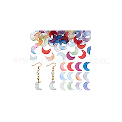 120個12色ガラスペンダント  ムーン  ミックスカラー  16x11x3mm  穴：1~1.2mm  10個/カラー&nbsp;GLAA-GA0001-99