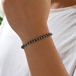 Natural Tiger Eye Heishi Beaded Bracelets with 201 Stainless Steel End Chains&nbsp;OQ4301-1