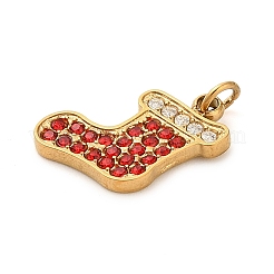 304ステンレススチールラインストーンチャーム  ゴールドカラー  丸カン付き  クリスマスソックス  11.5x12.5x1.5mm  穴：2mm&nbsp;LS-FIND-I062-01G-05