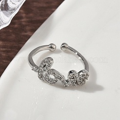 Brass Micro Pave Cubic Zirconia Cuff Rings&nbsp;RJEW-H256-03P
