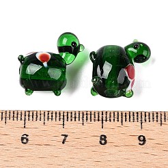 手作りランプワークビーズ連売り  花と亀  グリーン  15~18x15~18x11~12.5mm  穴：1.2~1.8mm  約30~35個/連  15.35~17.52インチ（39~44.5cm）&nbsp;LAMP-N024-36A